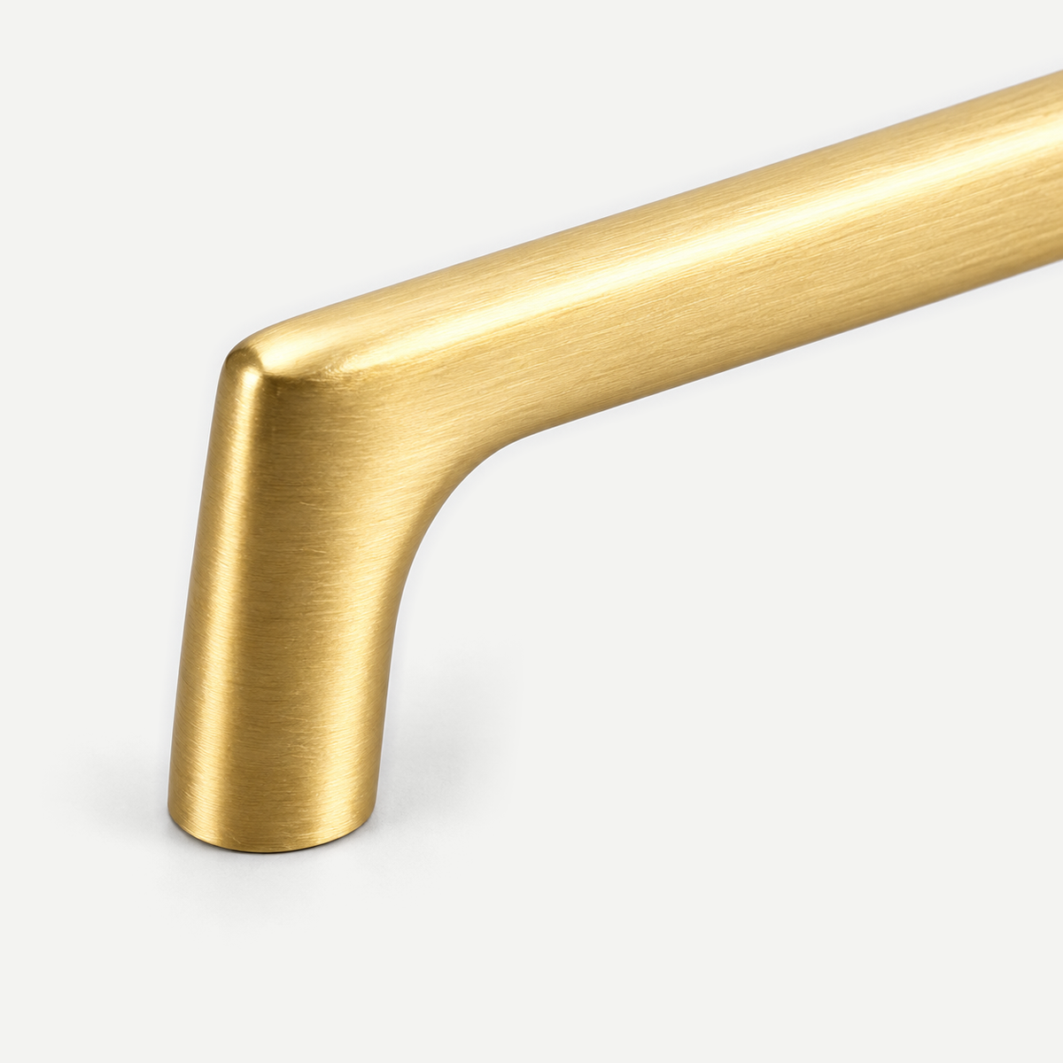 Brushed brass D handle - integral corner and finish detail