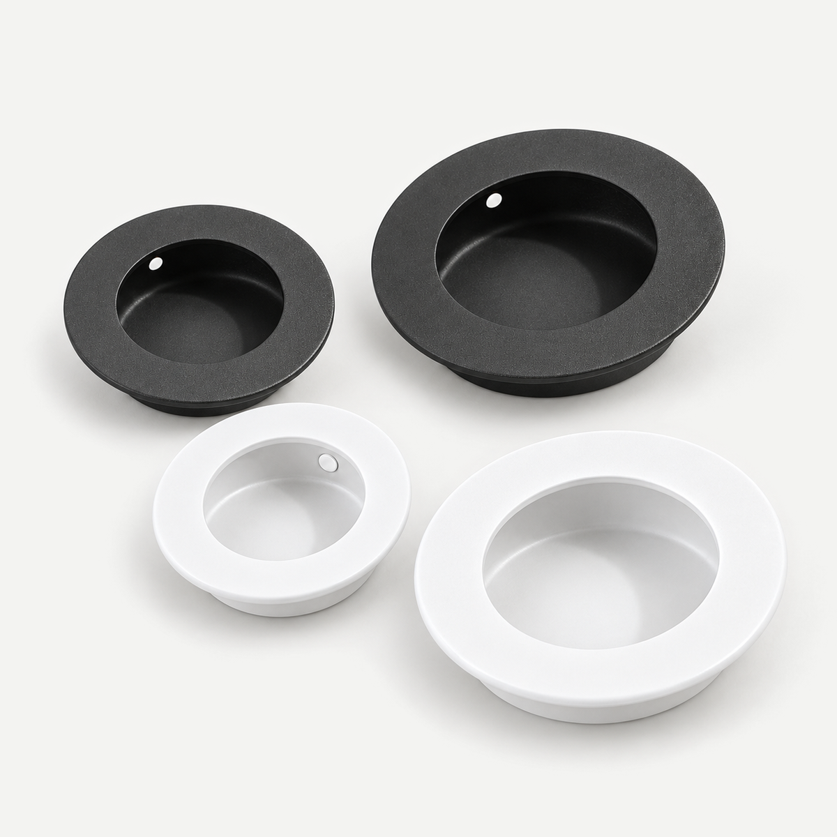 Round recessed finger pull - four actual variants hero