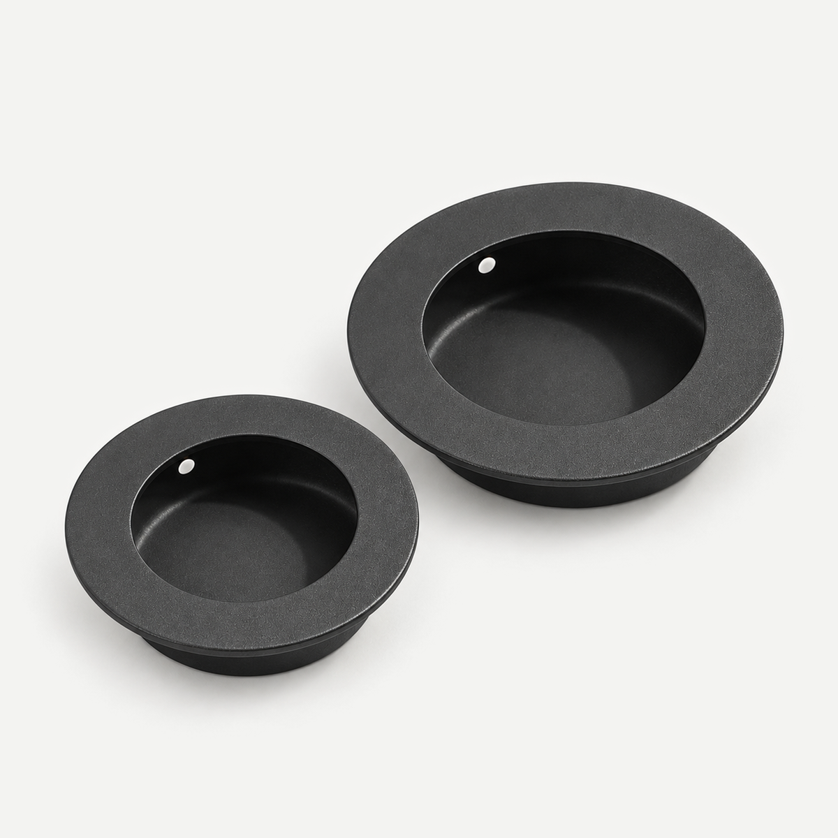 Round recessed finger pull - Matt Black two-size range