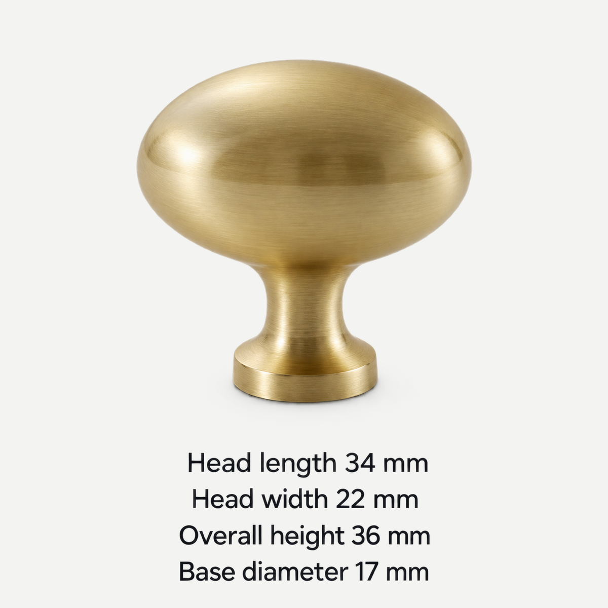 Pigeon egg cabinet knob dimensions - 34 by 22 mm head, 36 mm overall height, 17 mm base