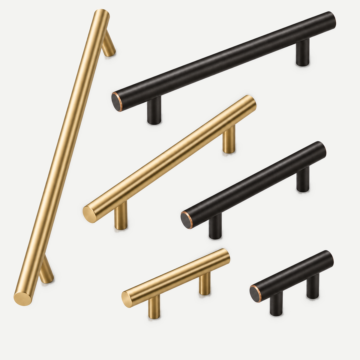 Copper and dark copper cabinet handles in multiple sizes