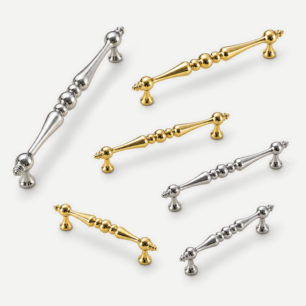 Gold and silver cabinet handles - mixed colour and size overview