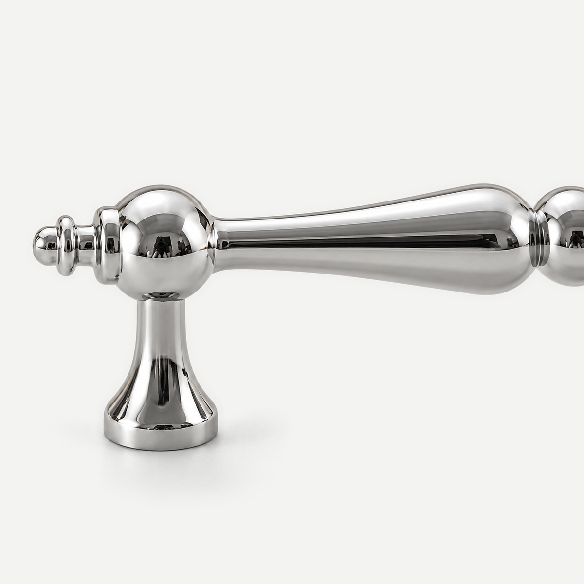 Silver cabinet handle - end joint and mounting foot detail