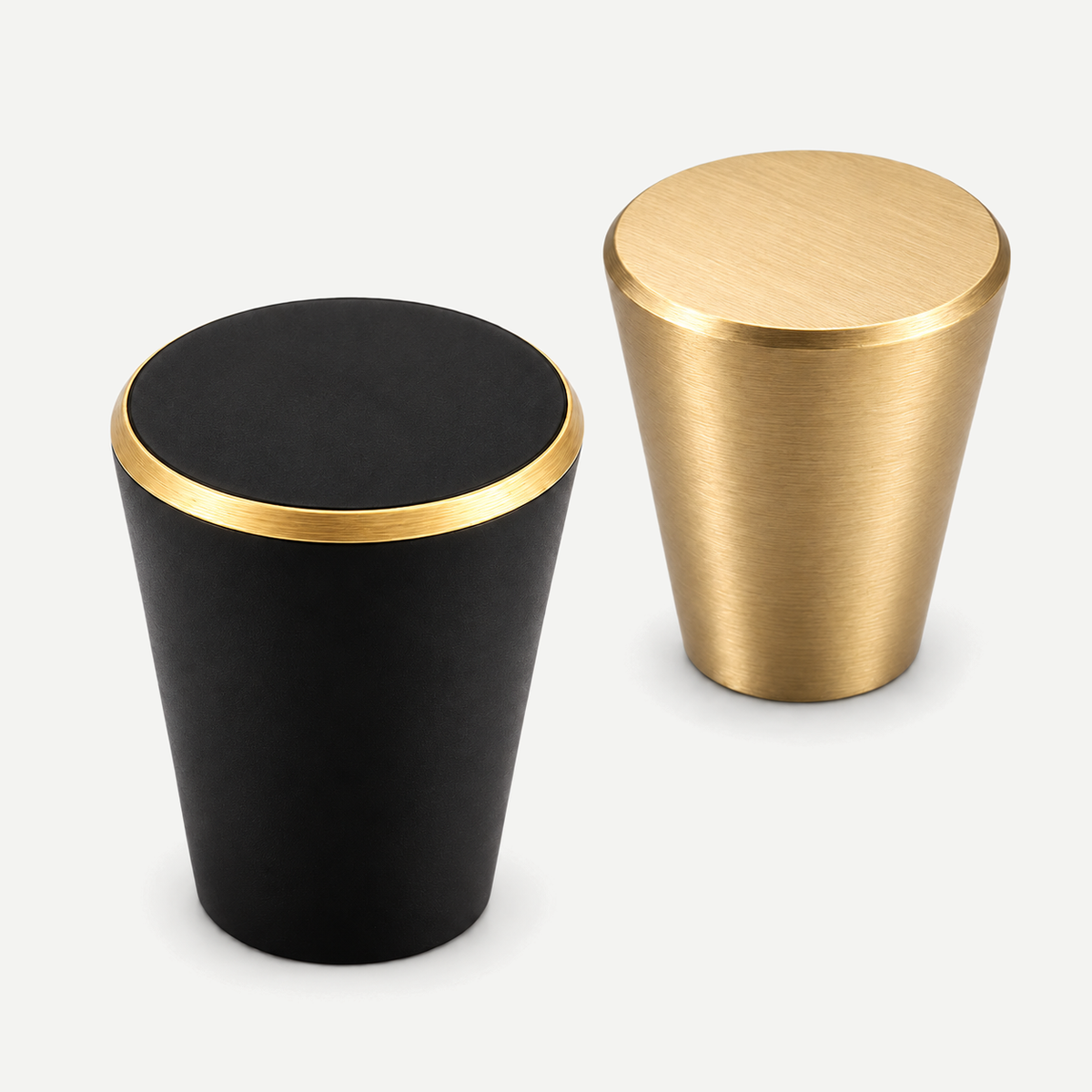 Seiko tapered cabinet knob - matte black with gold rim and brushed brass colour options