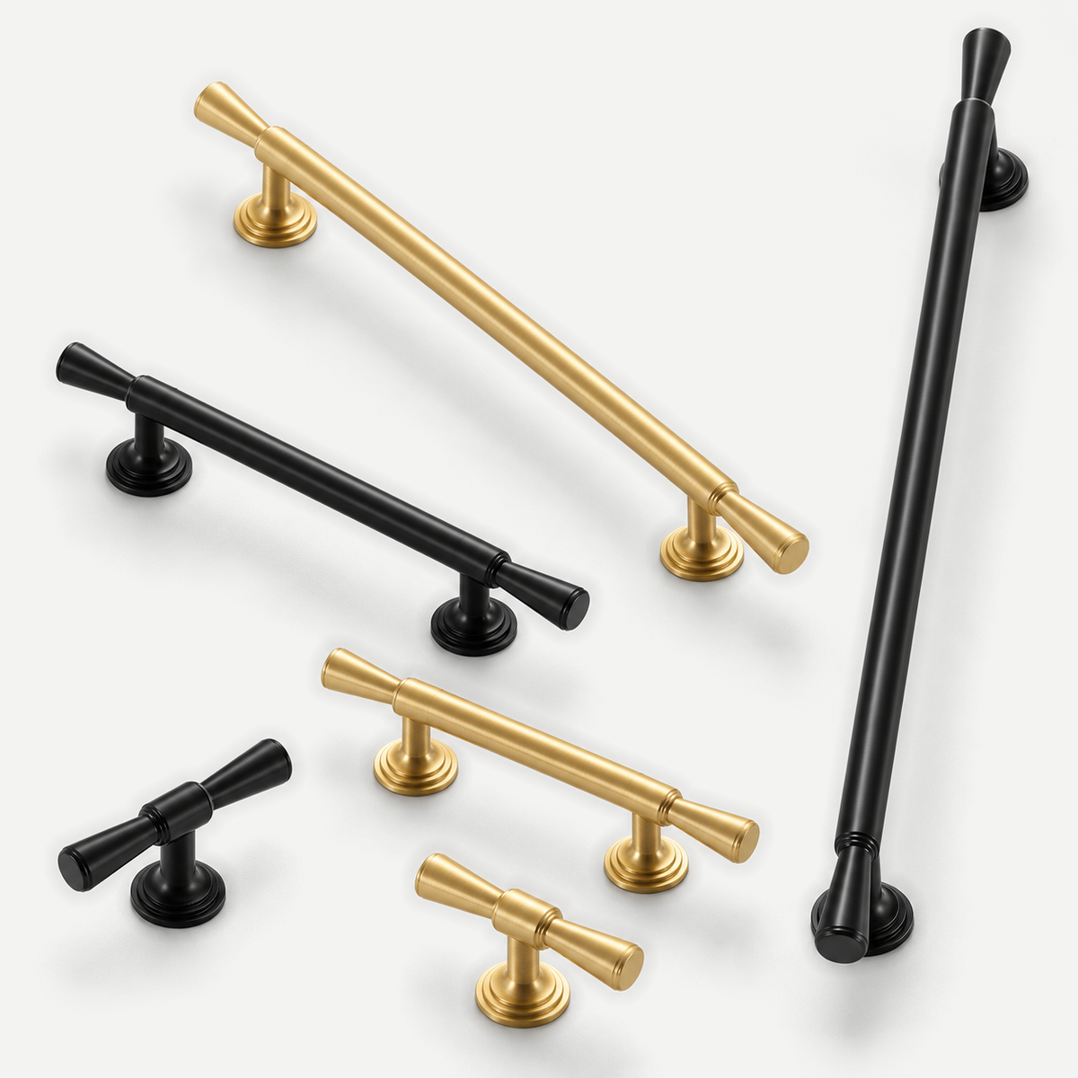 Black and copper cabinet handles - editorial colour and size overview