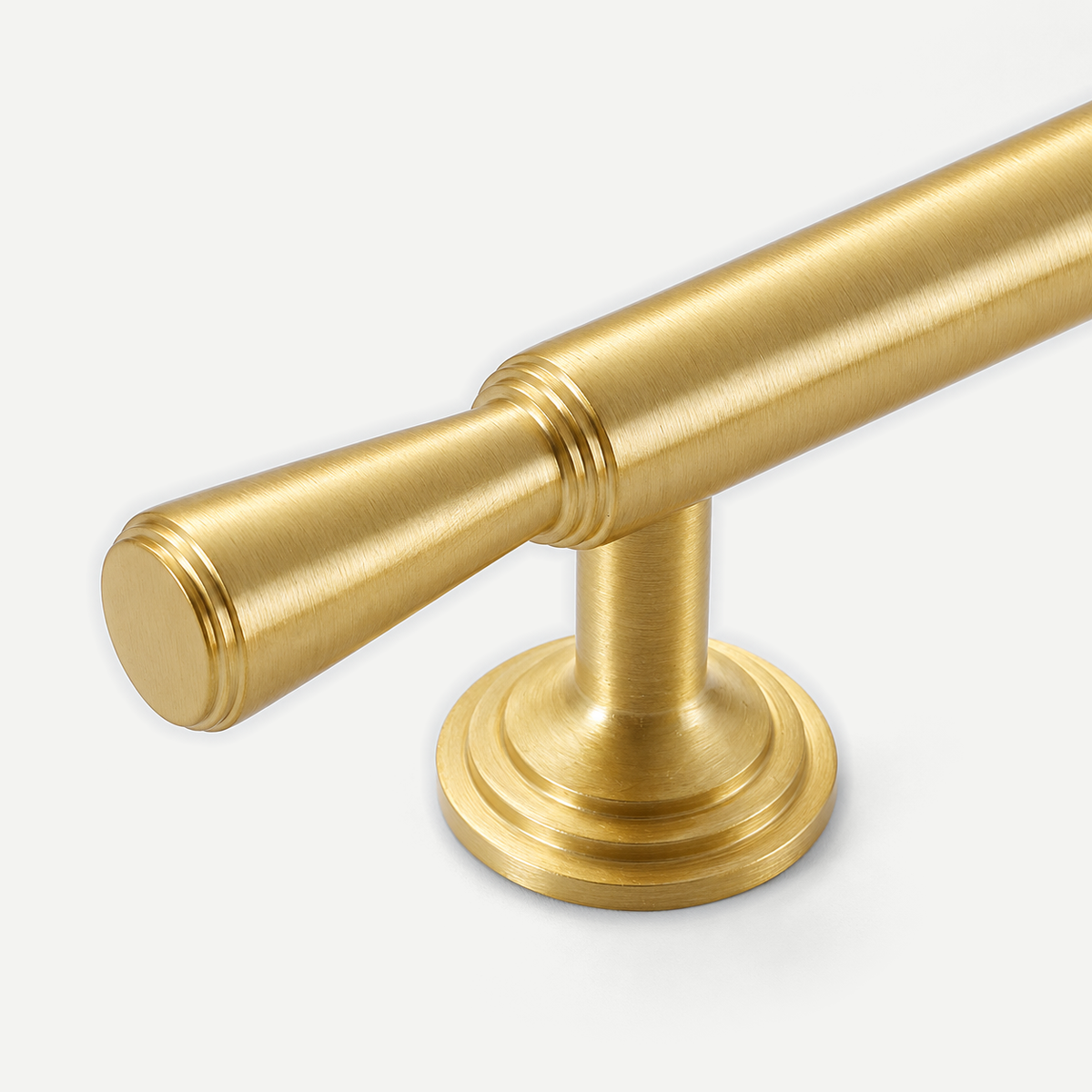 Copper cabinet handle - end tip and stepped mounting base detail