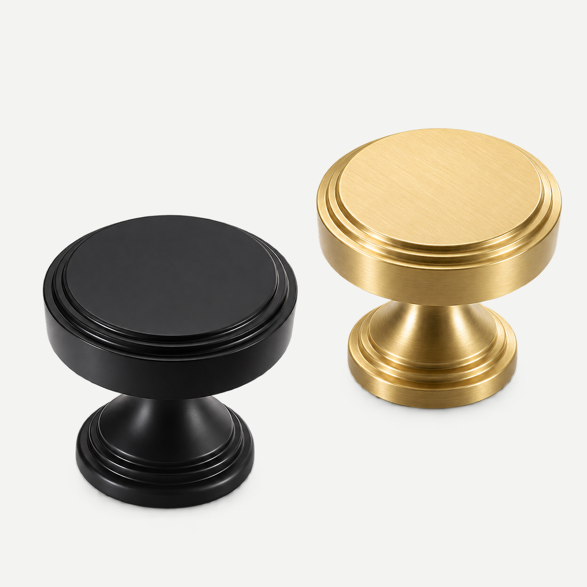 Round stepped cabinet knob - Matt Black and Brushed Brass colour options