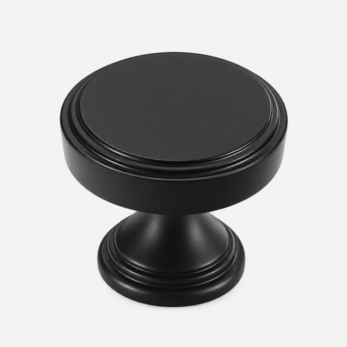 Round stepped cabinet knob - Matt Black single item