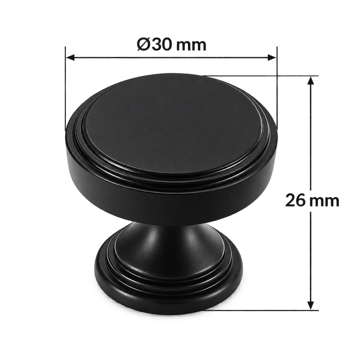 Tier stepped knob dimensions on white - head diameter30mm total height26mm