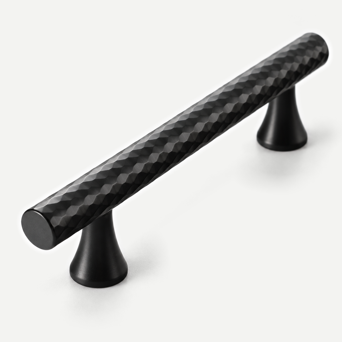 Black diamond knurled cabinet handle texture detail