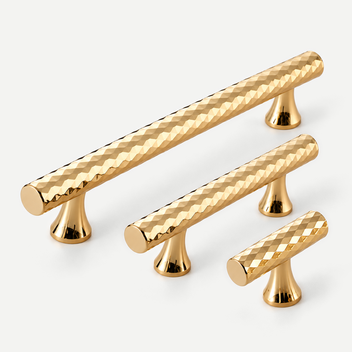 Gold diamond knurled cabinet handle complete size range 56mm 148mm 178mm