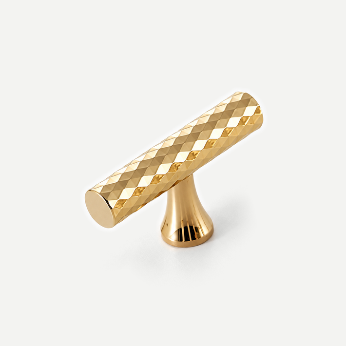 Gold diamond knurled cabinet T-knob 56mm