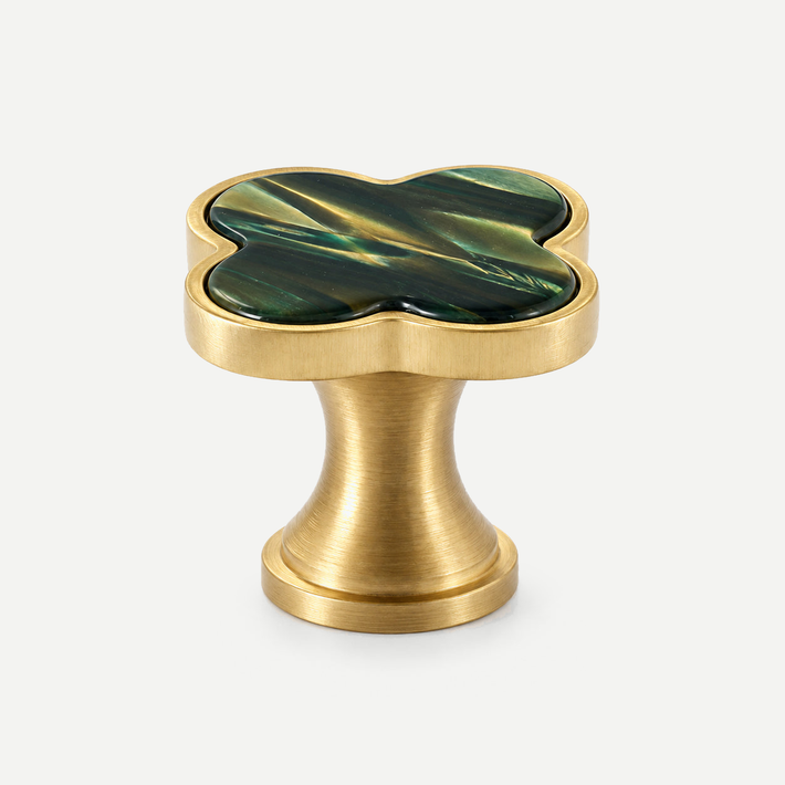 Four-leaf clover cabinet knob - Aurora Green single