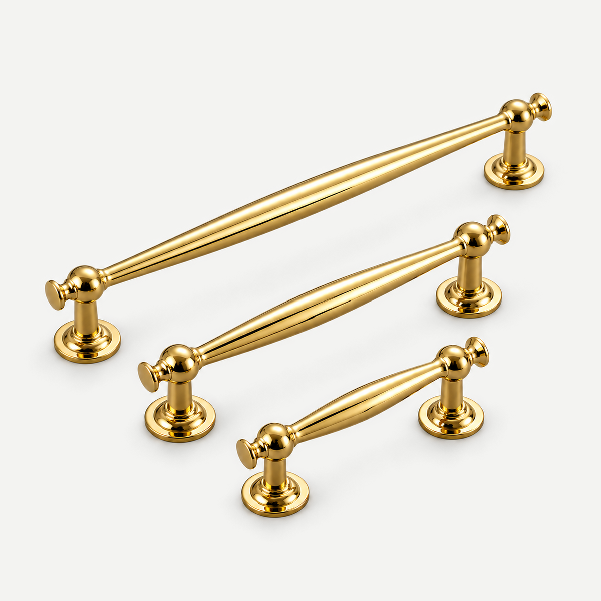 Polished gold spindle cabinet handle complete size range 96mm 128mm 192mm