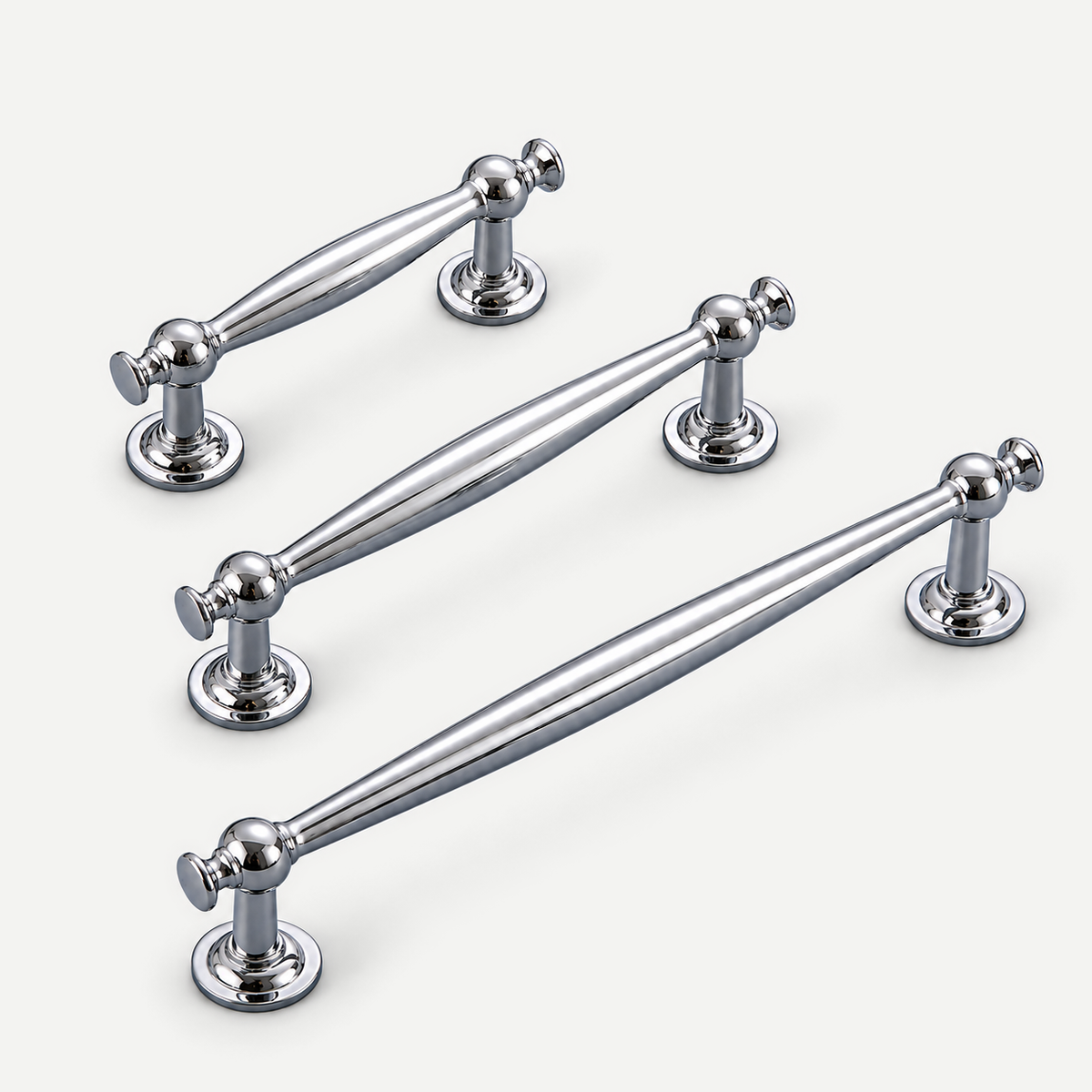 Polished silver spindle cabinet handle complete size range 96mm 128mm 192mm