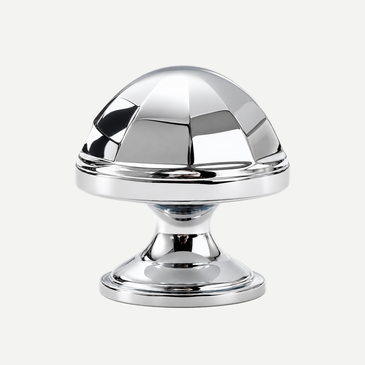 Polished silver faceted dome cabinet knob - lower side angle