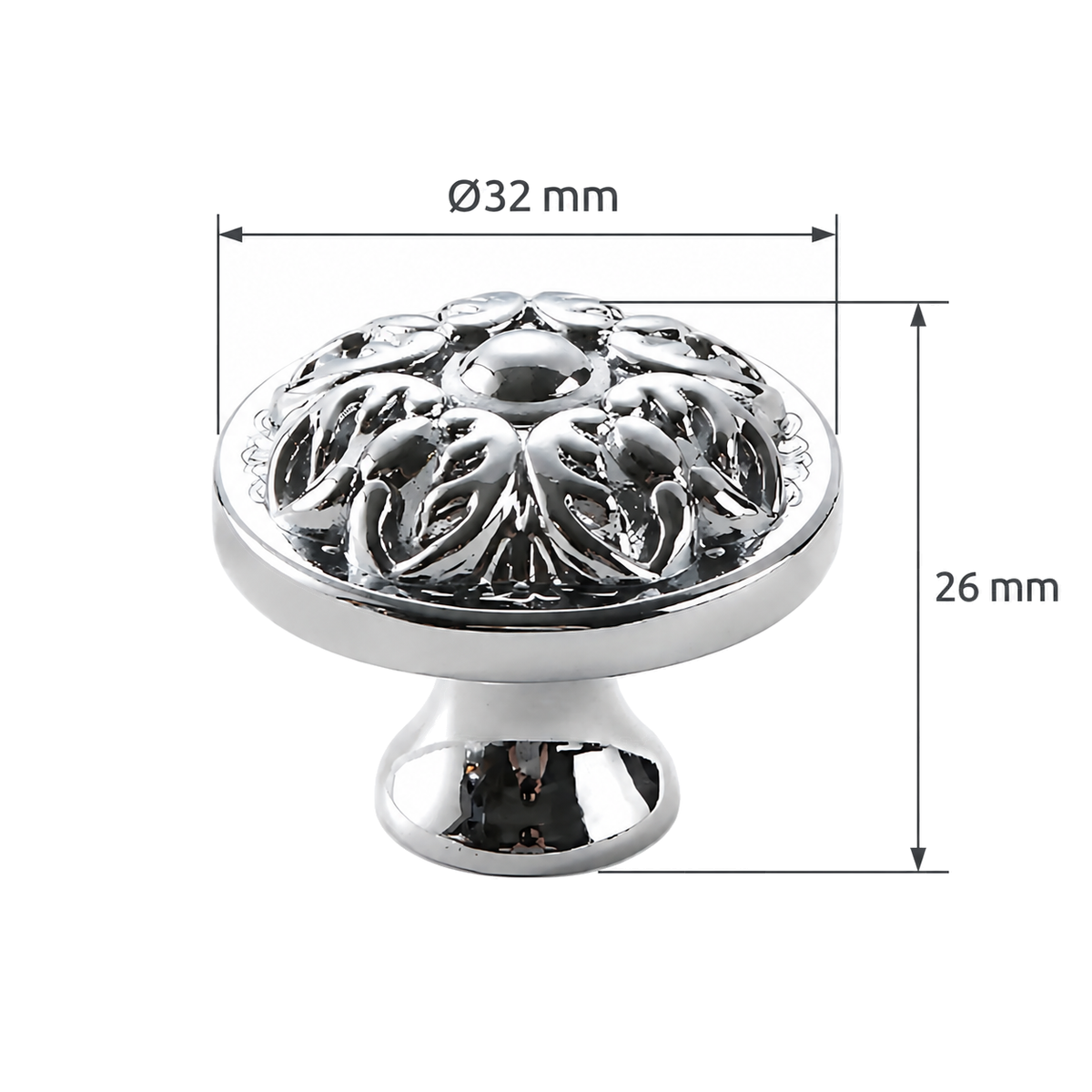 Silver Brass Cabinet Knob Single Hole 32x26mm - Dimensions: diameter 32mm, height 26mm