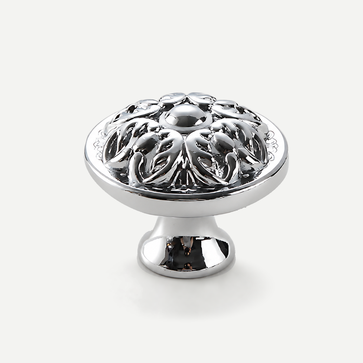 Silver brass cabinet knob 32mm x 26mm - ornamental raised leaf product view