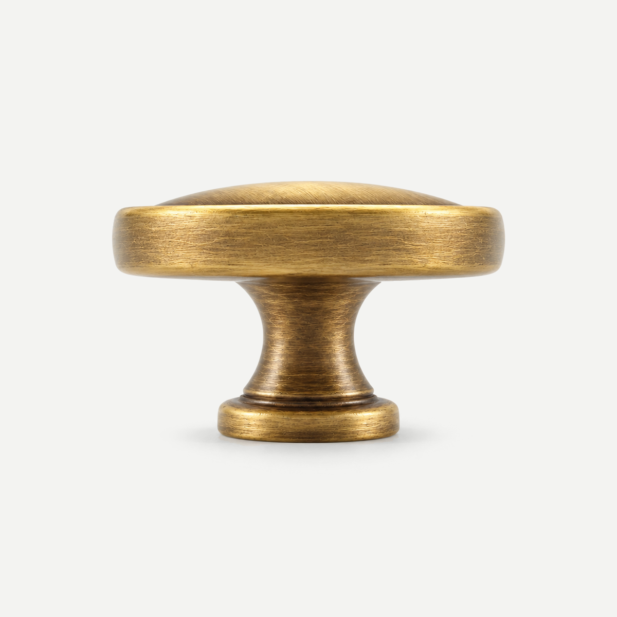 Antique brass plain round knob - horizontal side profile