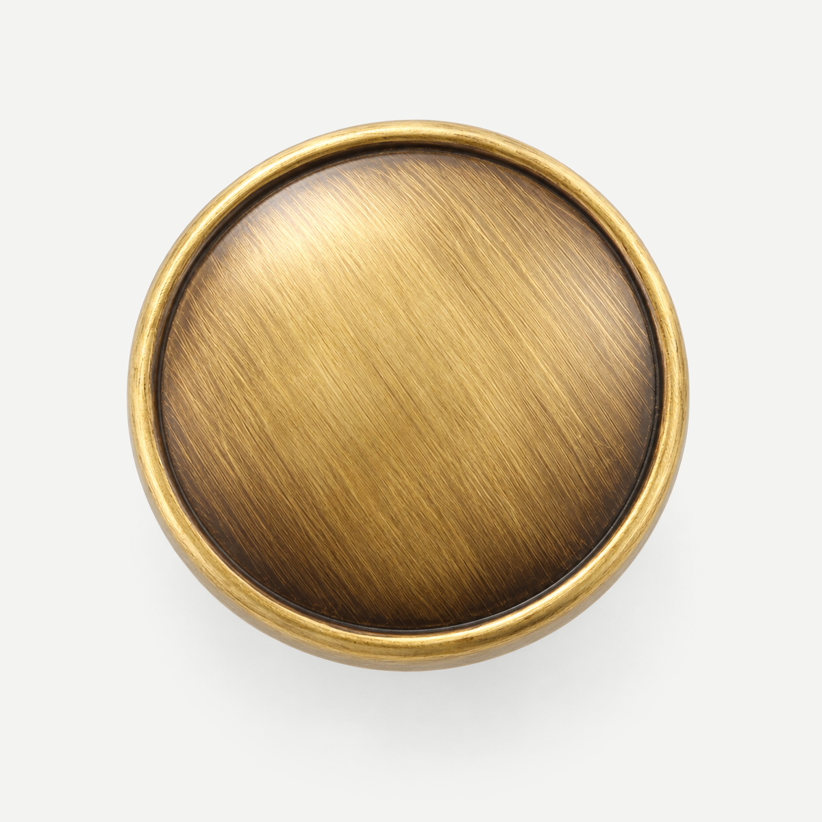 Antique brass plain round knob - convex brushed face detail