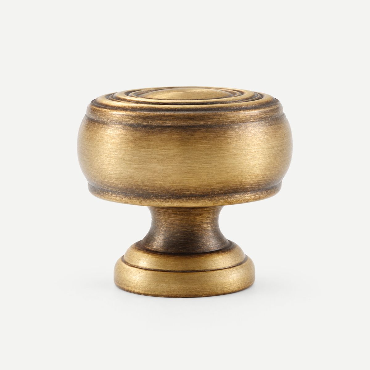 Antique brass barrel cabinet knob - side profile