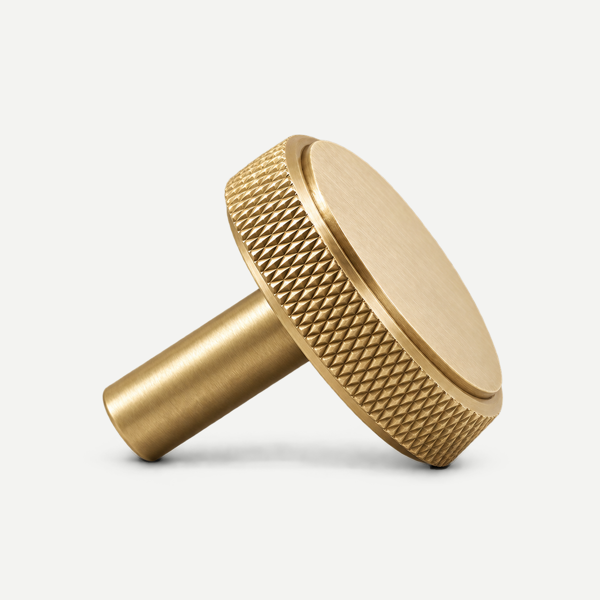 Brushed brass knurled disc knob35mm - lying side view