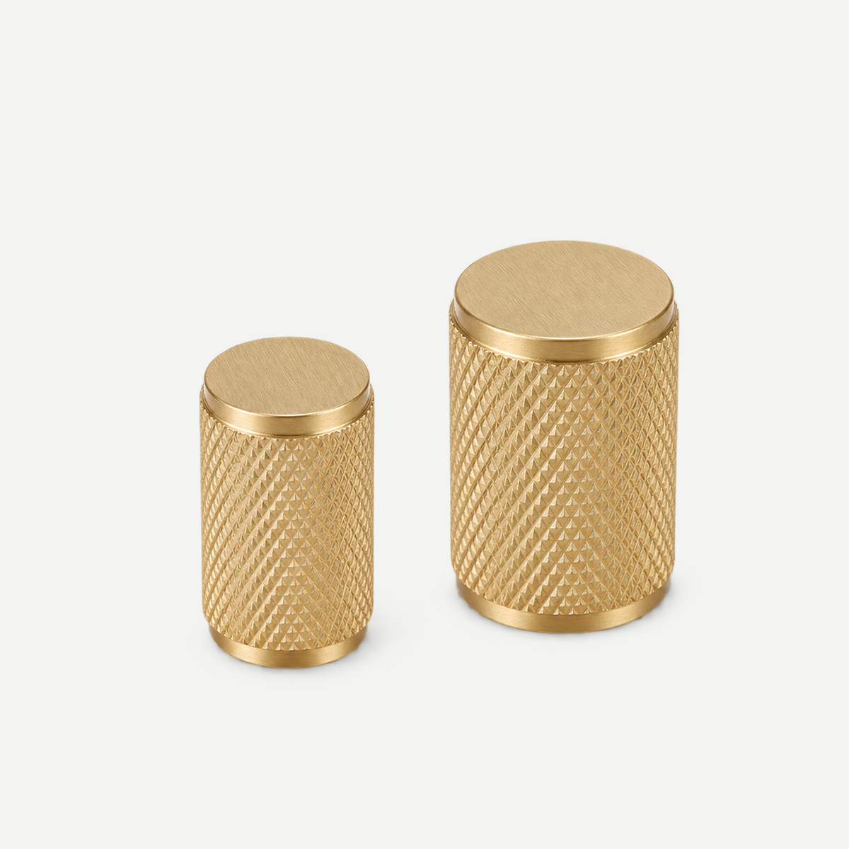 Brushed gold knurled cylinder cabinet knobs - two actual size options14x25mm and20x32mm