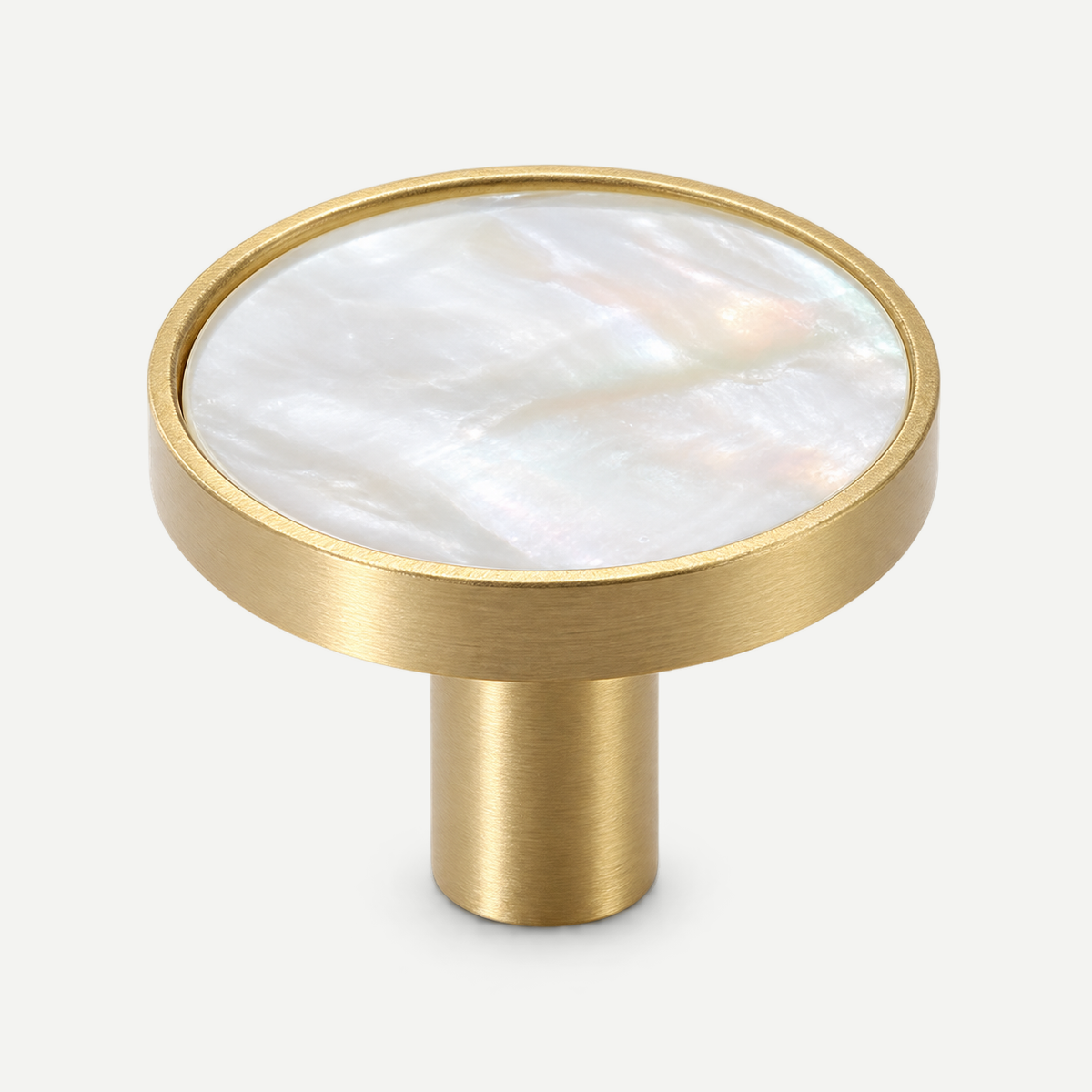 Brushed brass round knob with decorative inlay, 32mm - main