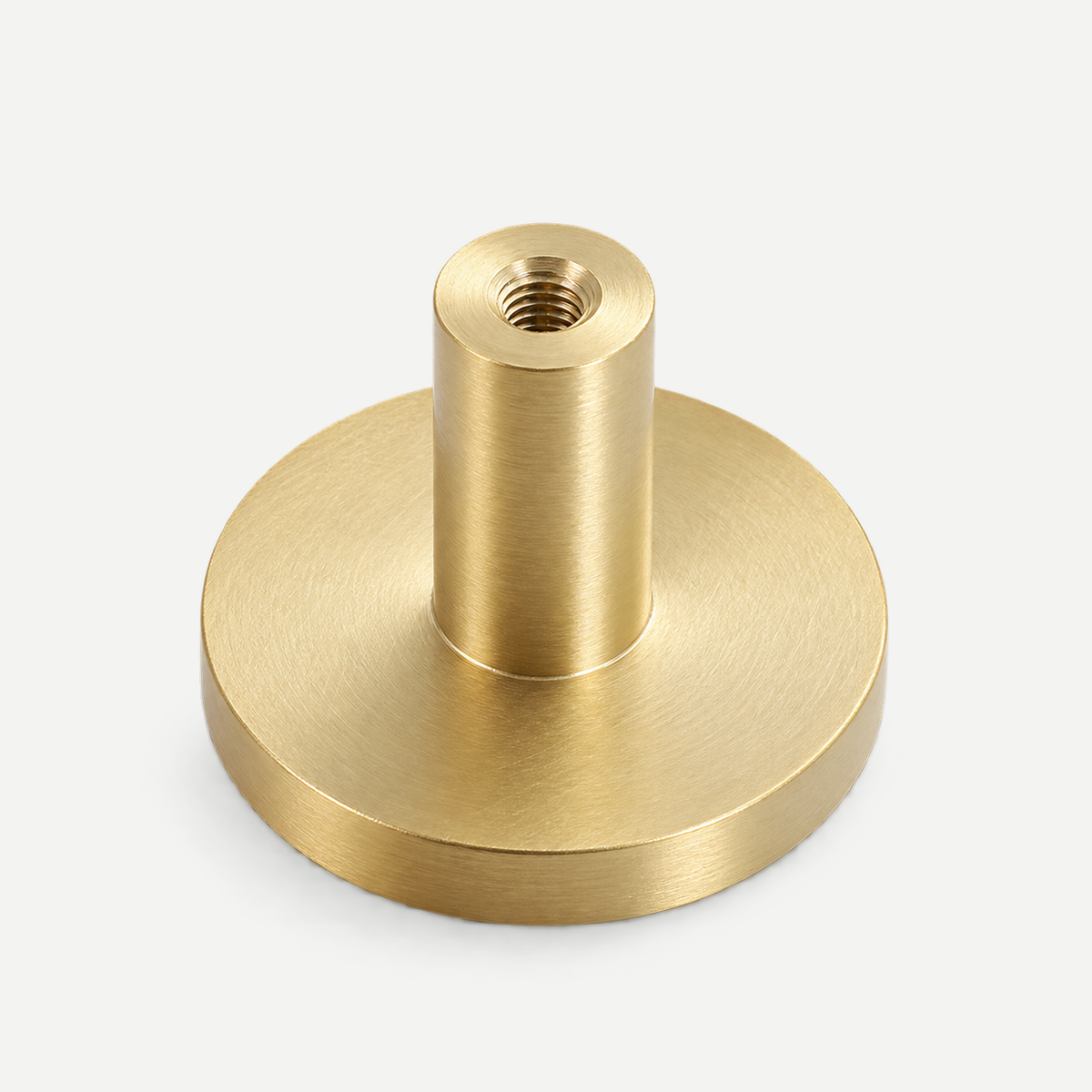 Brushed brass round knob32mm - rear threaded mounting detail