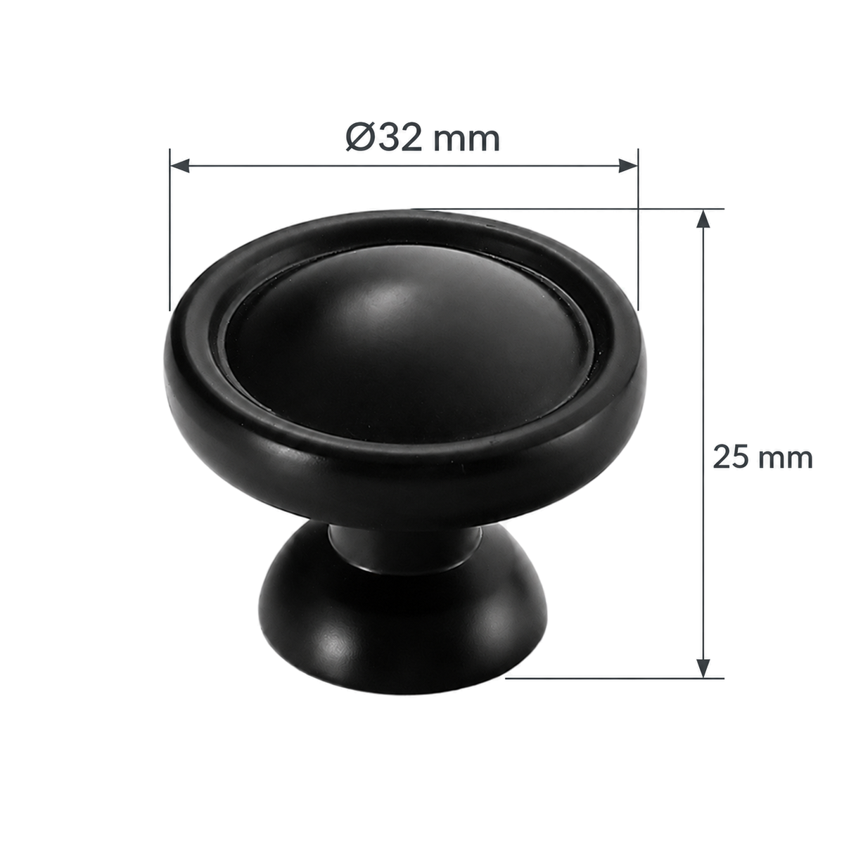 Matte Black Brass Cabinet Round Knob 1-Hole Mount - Dimensions: diameter 32mm, height 25mm