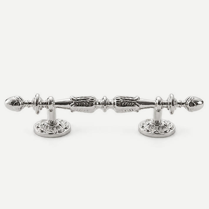 Belle ornate brass cabinet pull — Silver105; verified original leaf relief and two mounting feet