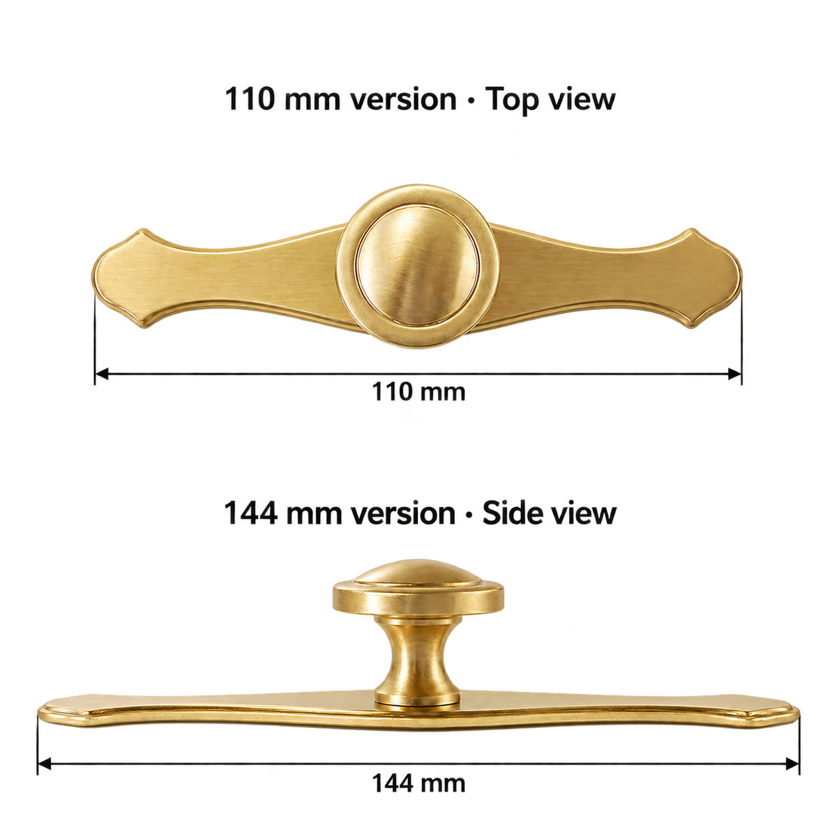 Emblem dimensions on white - actual110mm and144mm backplate total lengths