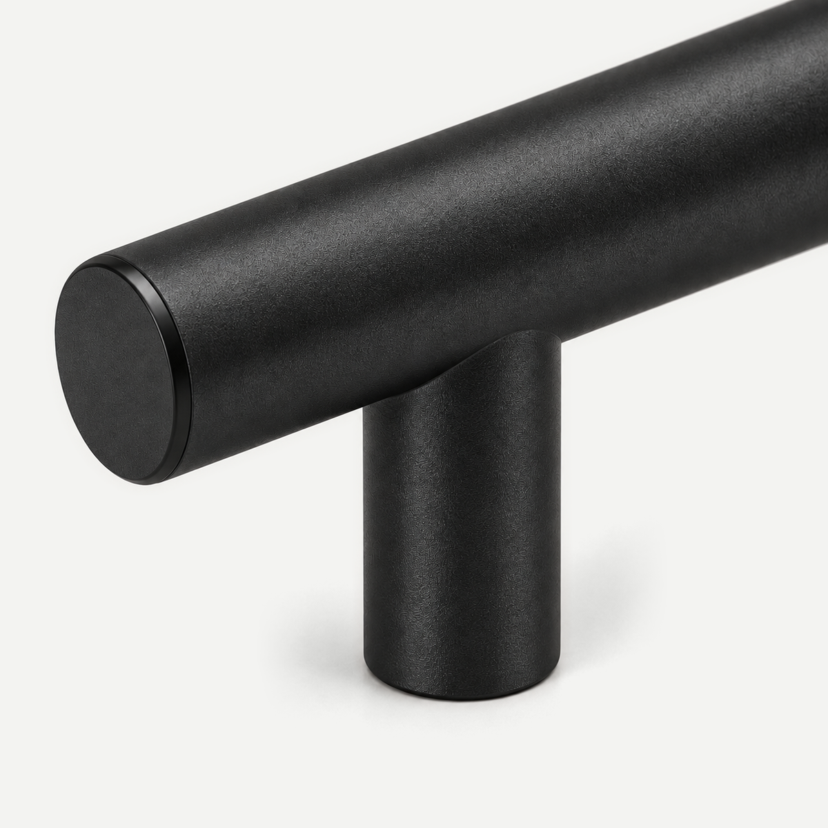 Matt black shaft end cap and plain mounting joint detail