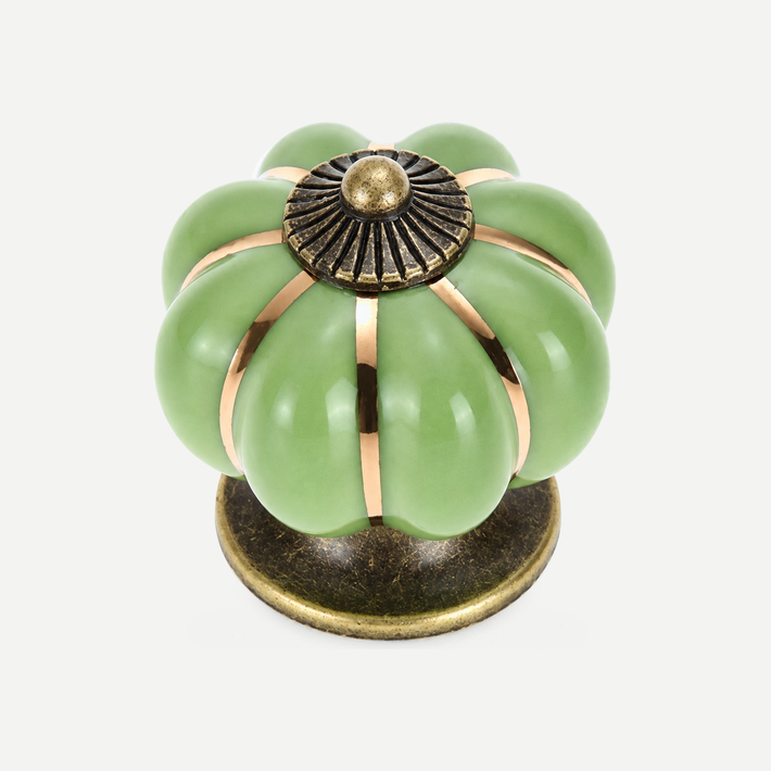 Vintage Ceramic Cabinet Pumpkin Knob - Green