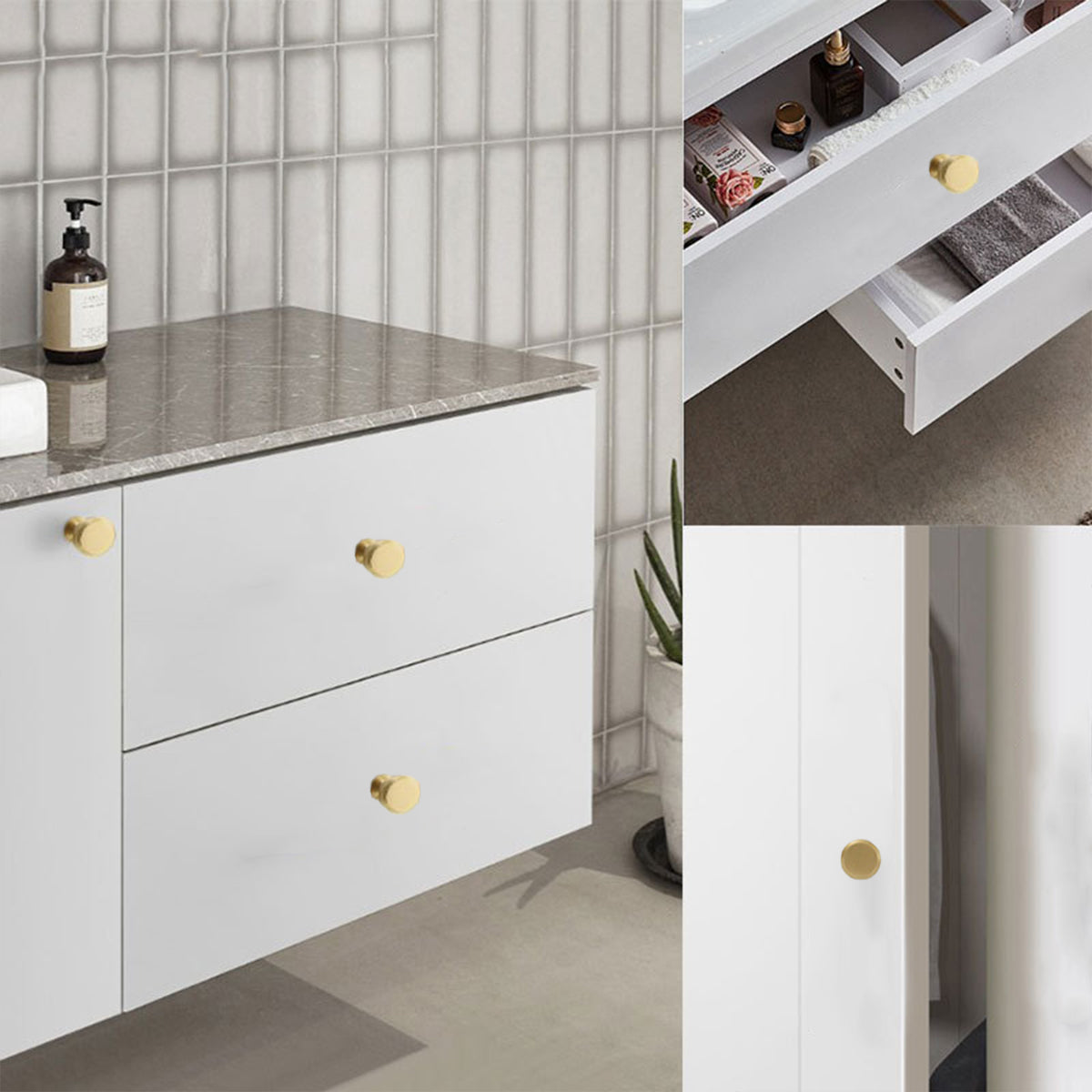 Brass Round Cupboard & Cabinet Handle with Single-Hole Mount