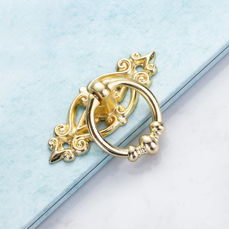 Vintage Zinc Alloy Cabinet Drawer Ring Pull Knobs 5 Pcs - Gold