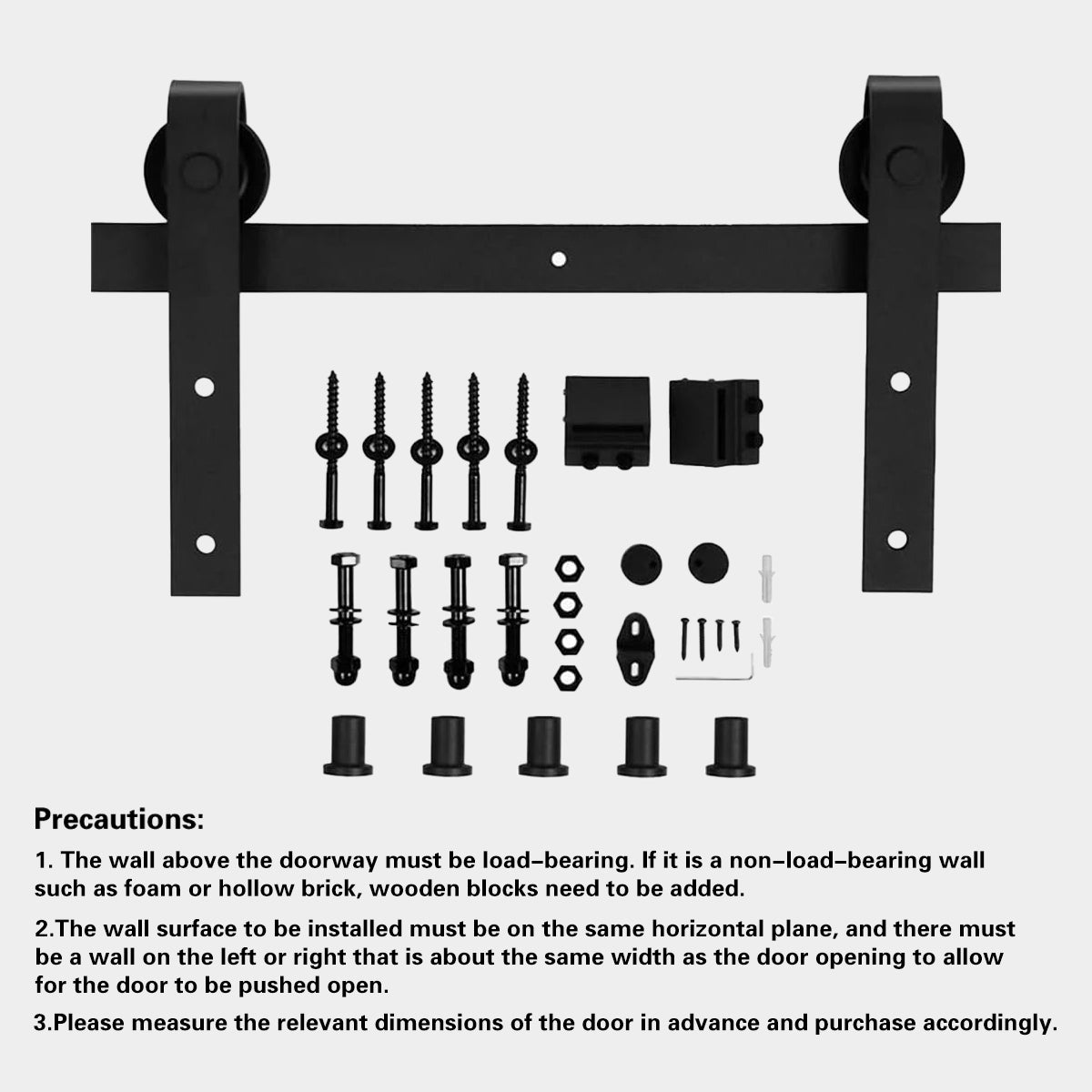 Black Matte Carbon Steel J-Type Barn Door Sliding Rail Hardware Kit