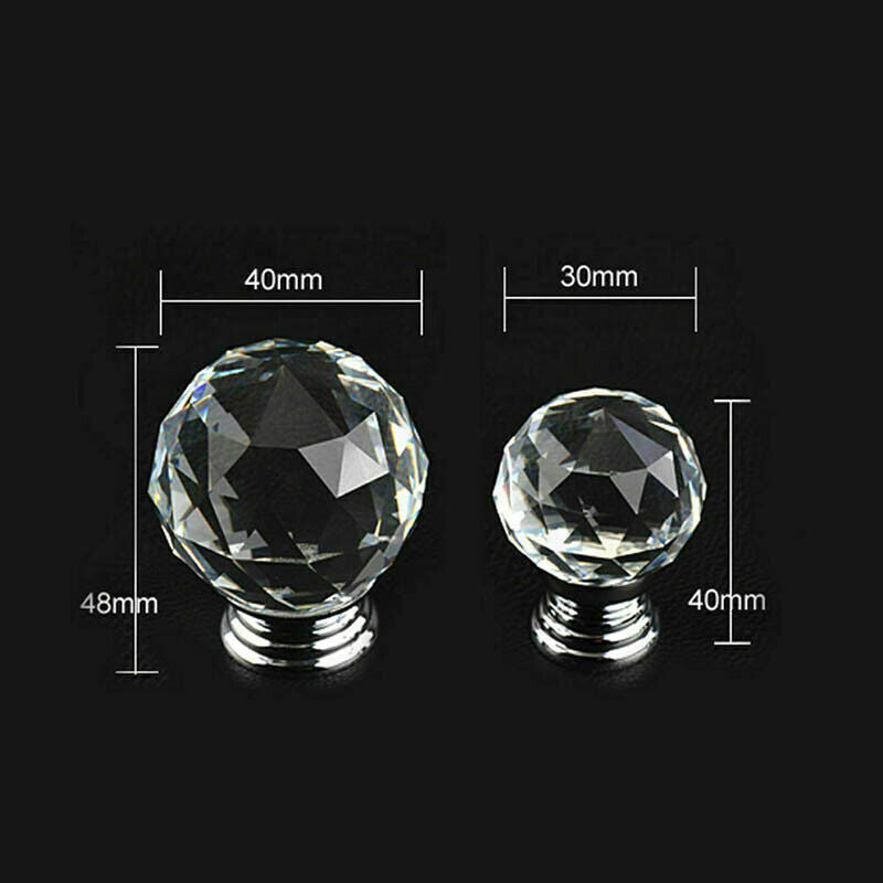 Clear Polished Chrome Crystal and Alloy Cabinet Drawer Knob