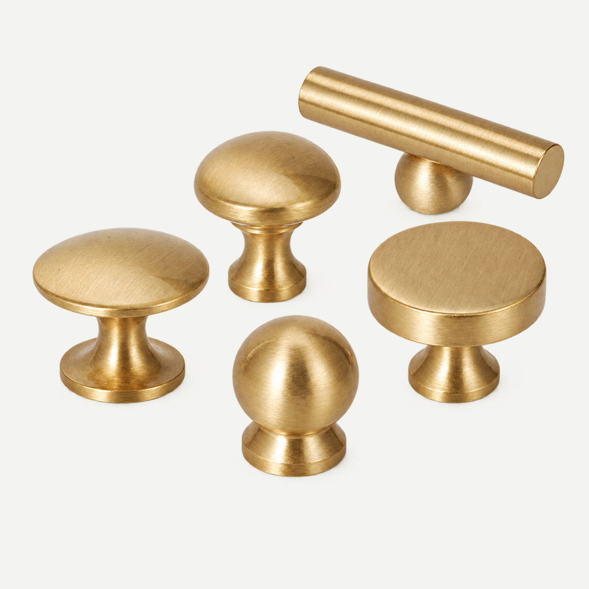 Studio brass cabinet knobs - five actual styles with authentic rounded T support