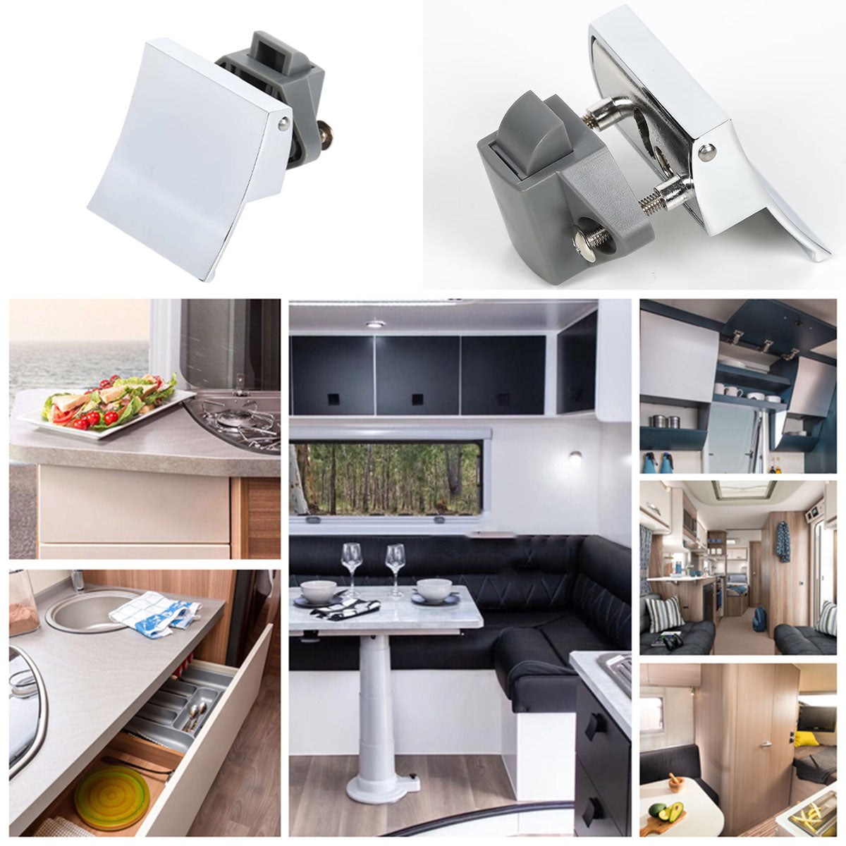 Silver Grey Finish Plastic-Metal Square Push Lock for Cabinets