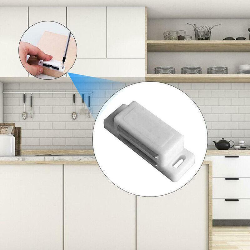 White Concealed Magnetic Cabinet Door Catch Set of 2