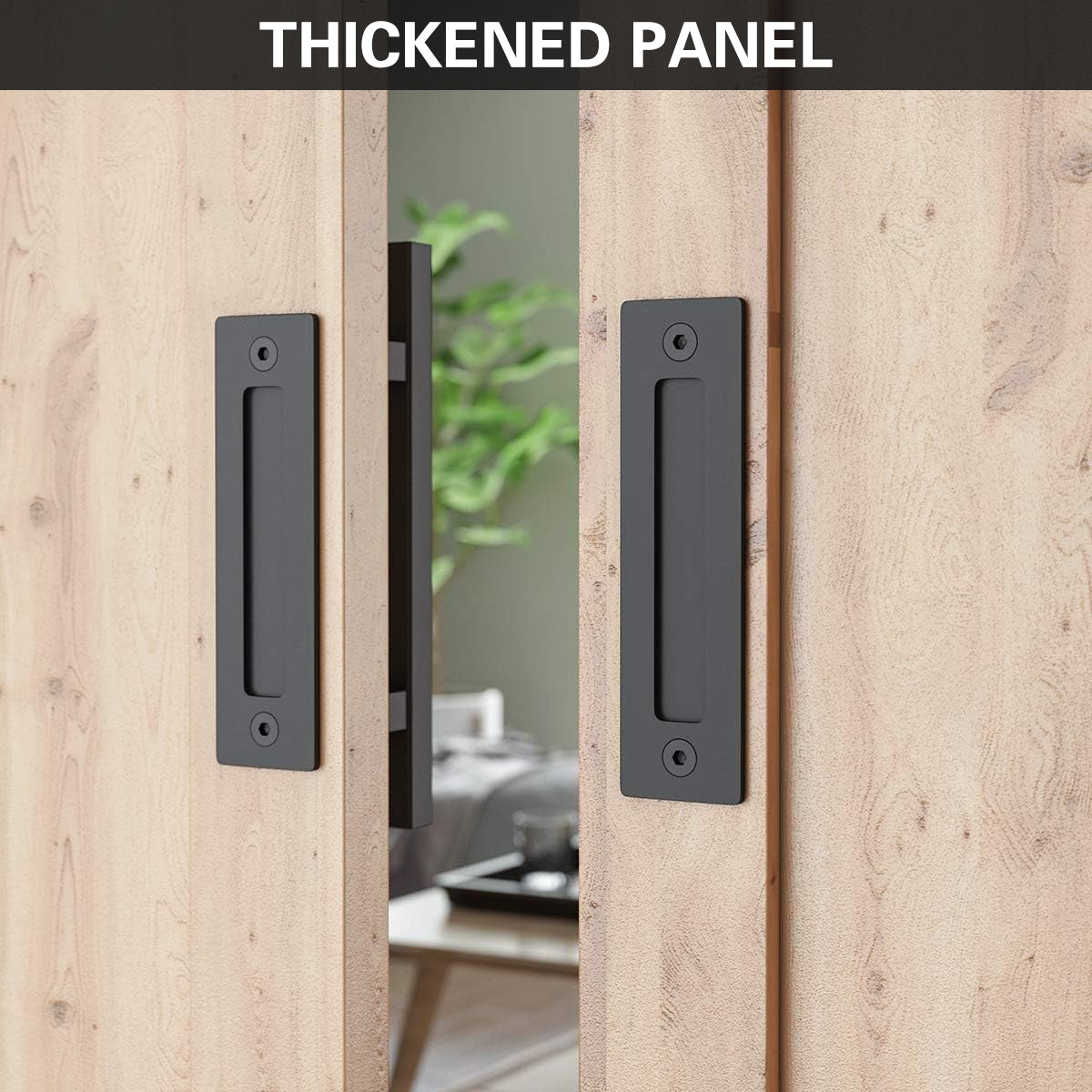Matte Black Carbon Steel Barn Door Pull Set 300mm & 220mm