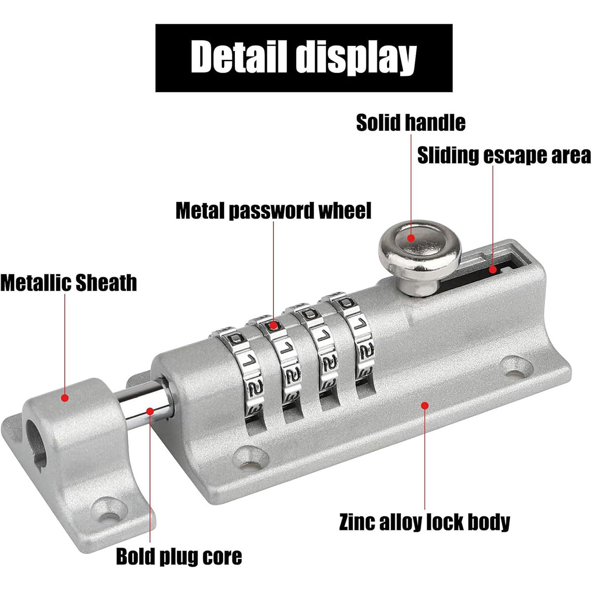 Waterproof Zinc Alloy Combination Bolt Door Lock - Grey