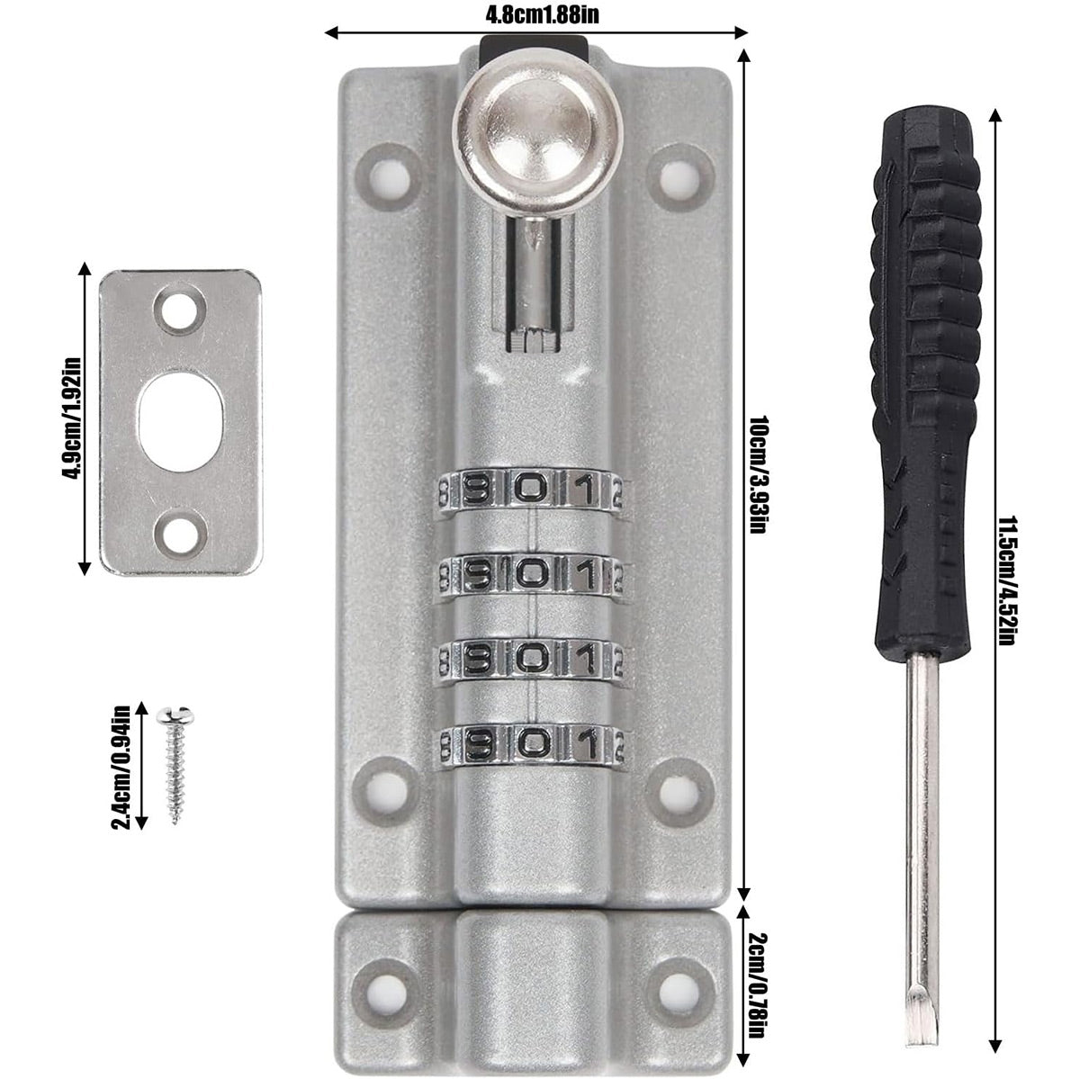 Waterproof Zinc Alloy Combination Bolt Door Lock - Grey