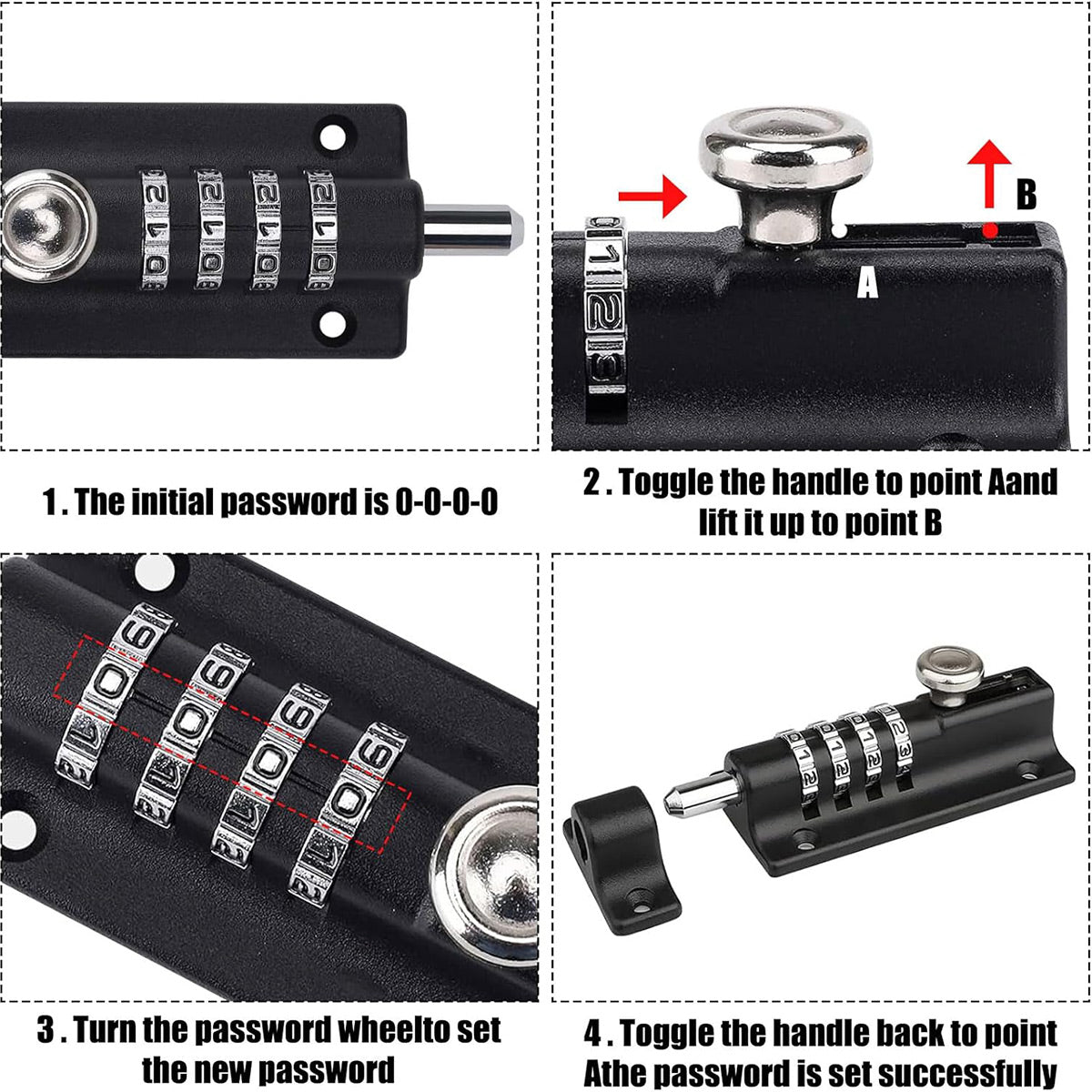 Black Waterproof Zinc Alloy Steel Combination Bolt Door Lock