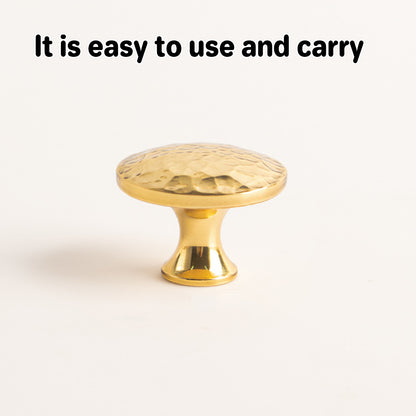 Solid Brass Hammered Cabinet Knob with Polished Finish