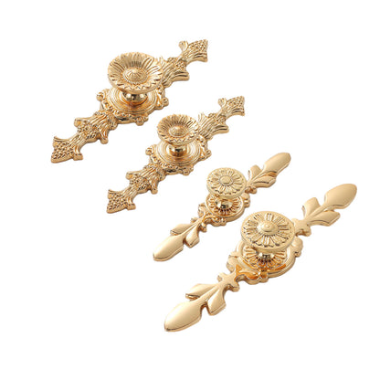 Gold Finish Copper Cabinet Handle with Carved Design