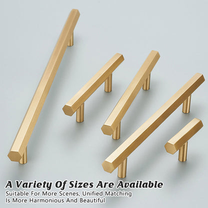 Hexagonal Gold Alloy Cabinet Handle with 64–224mm Options