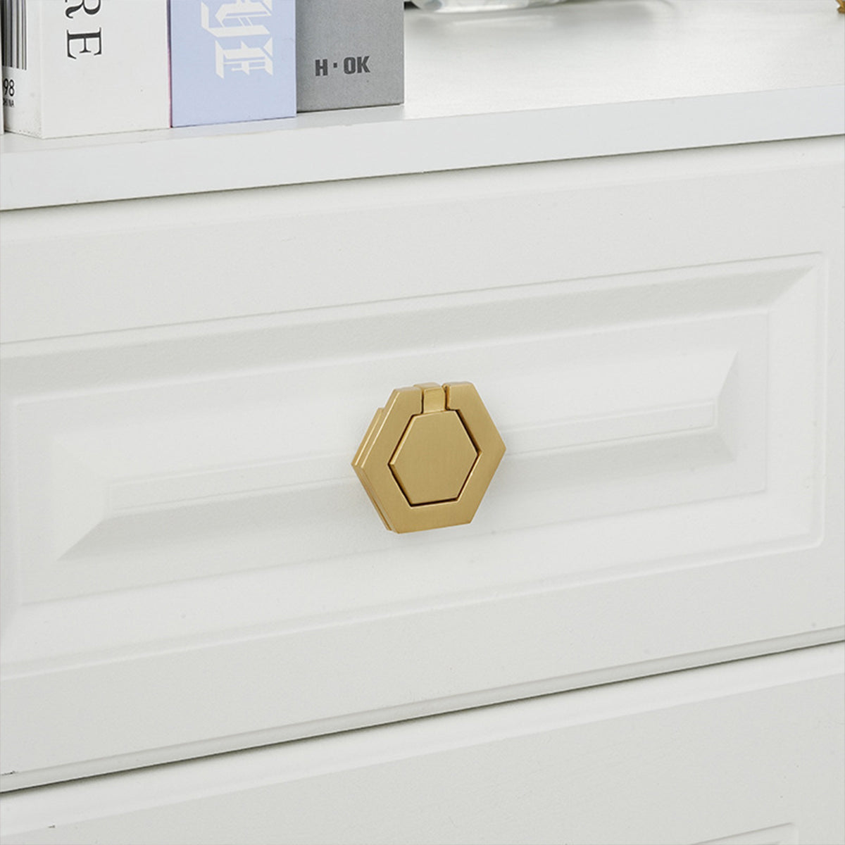 Hexagon Brushed Brass Cupboard & Cabinet Door Knob 50x44x32mm