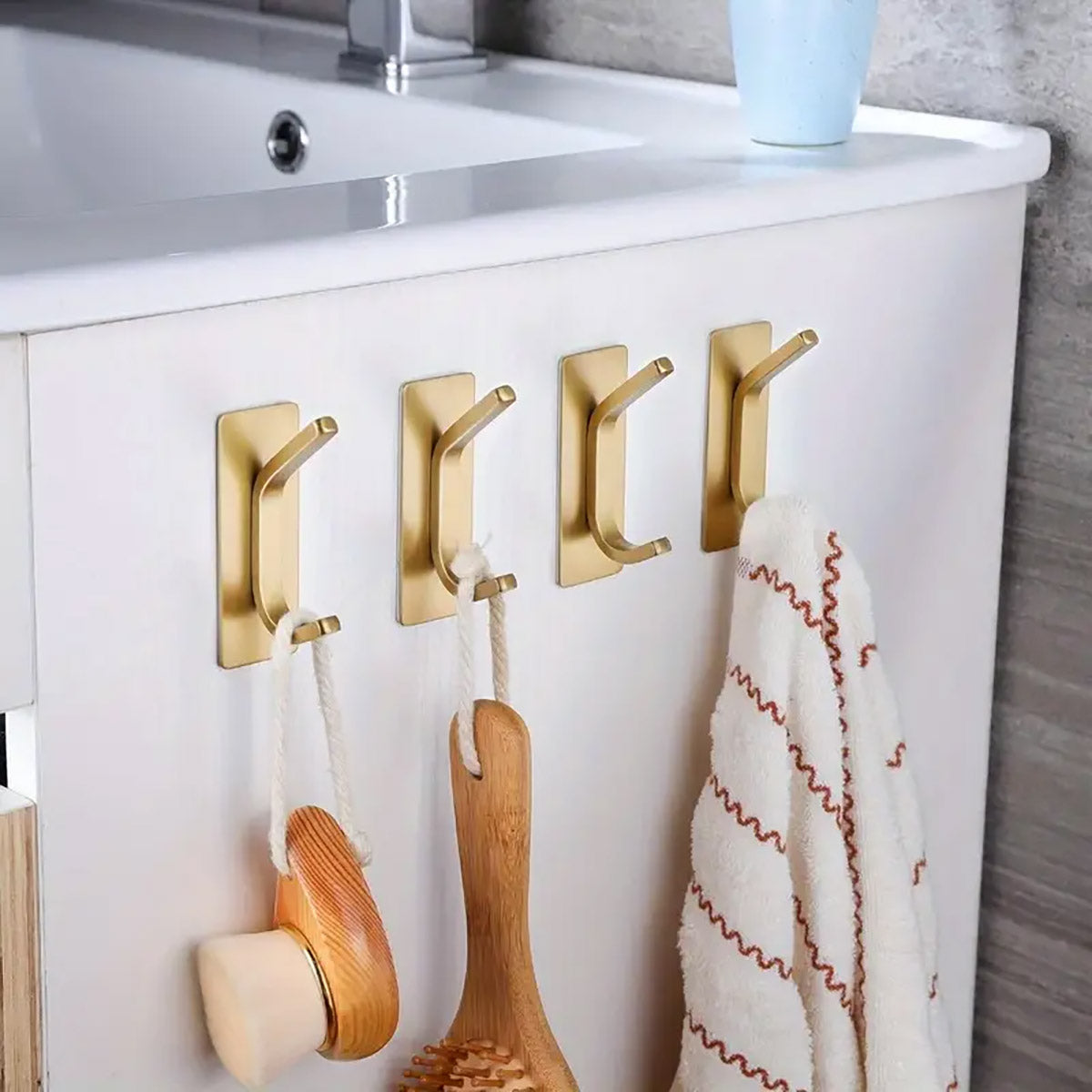 Gold Stainless Steel Adhesive Hooks for Bathroom and Kitchen (4pcs)